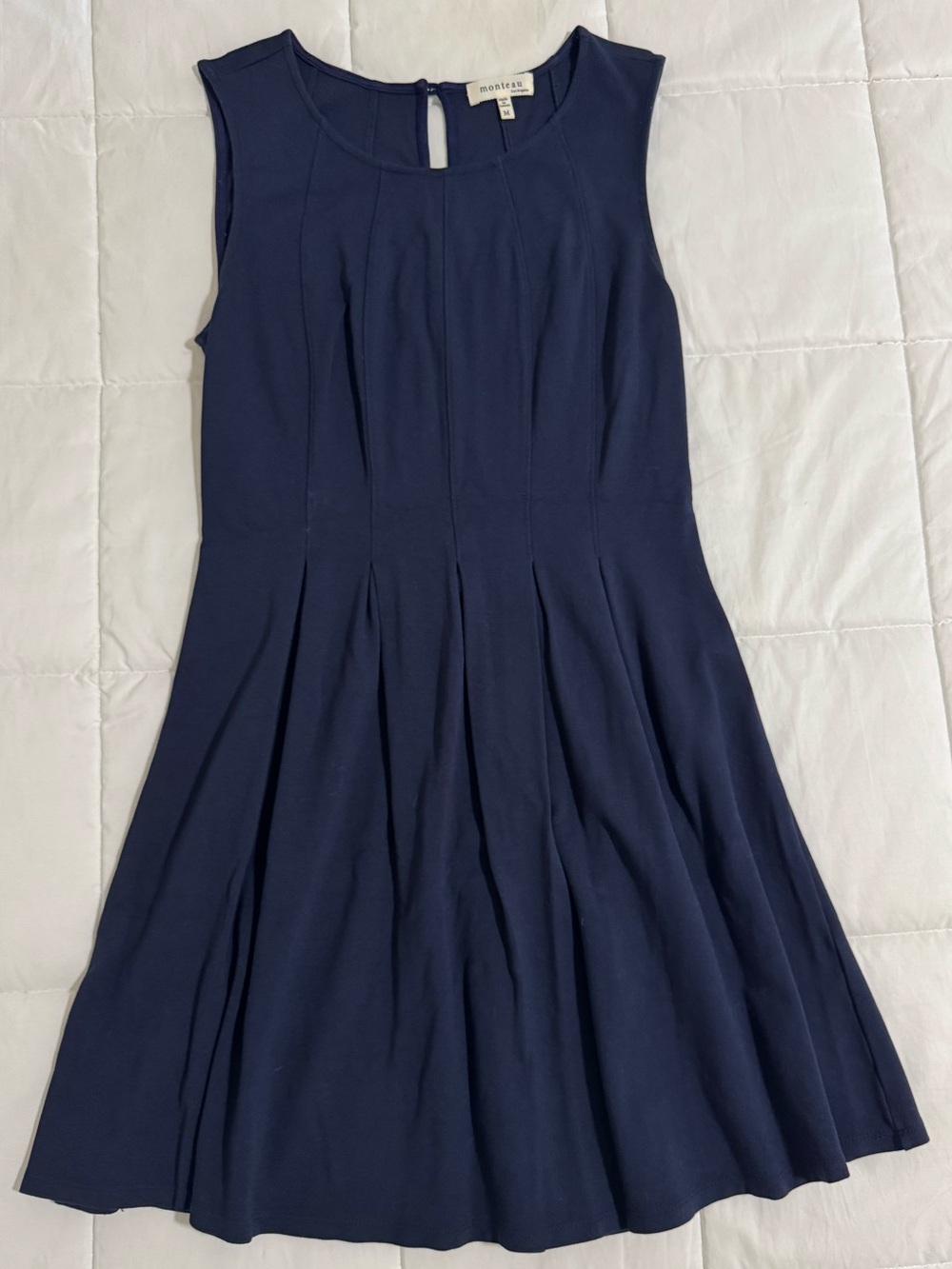 Monteau Sleeveless Pleated Mini Dress in Navy